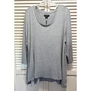 Metaphor Gray Blouse Size XL 3/4 Sleeve Chiffon Back Scoop‎ High Low NWT